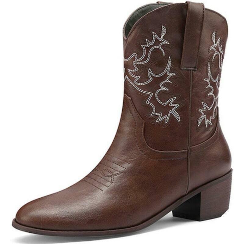 Brune cowboystøvler med hæl 2 Brune cowboystøvler med hæl
