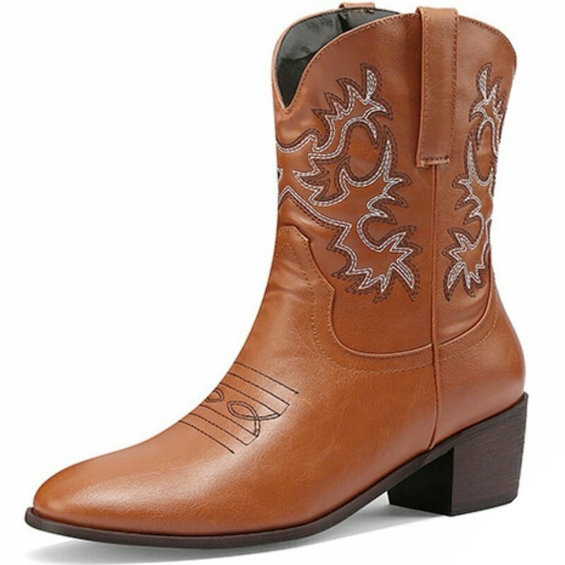 Brune cowboystøvler med hæl 1 Brune cowboystøvler med hæl