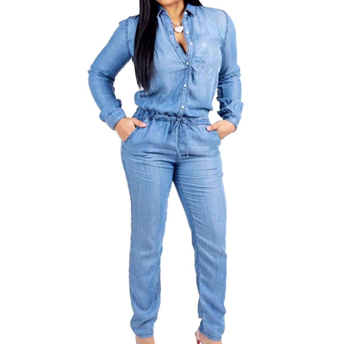 Cowboy-jumpsuit i denim til kvinder 1 Cowboy-jumpsuit i denim til kvinder