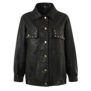 Cowboy-lignende jakke i imiteret læder til kvinder