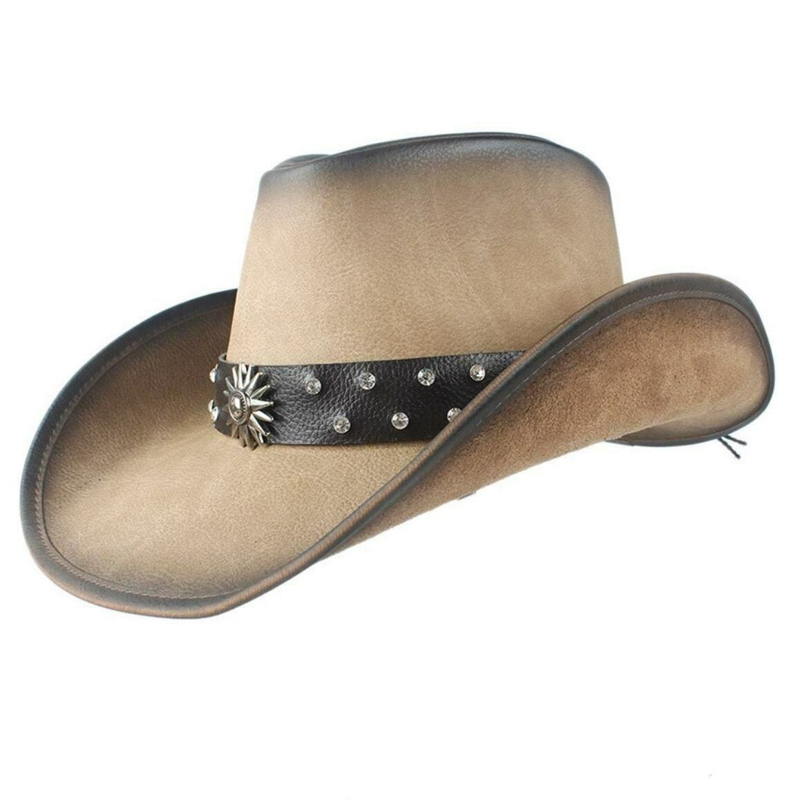 Cowboyhat i tofarvet læder til mænd 1 Cowboyhat i tofarvet læder til mænd