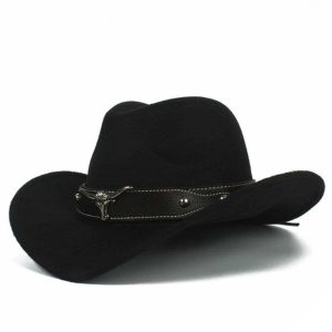 Sort western-hat af uldfilt